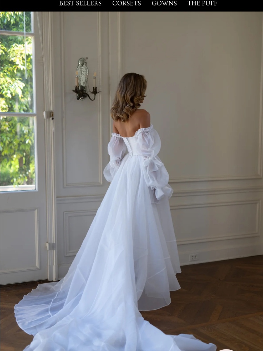 Selkie Ivory Capulet Organza Puff-Sleeve Wedding Gown - Picture 7 of 7
